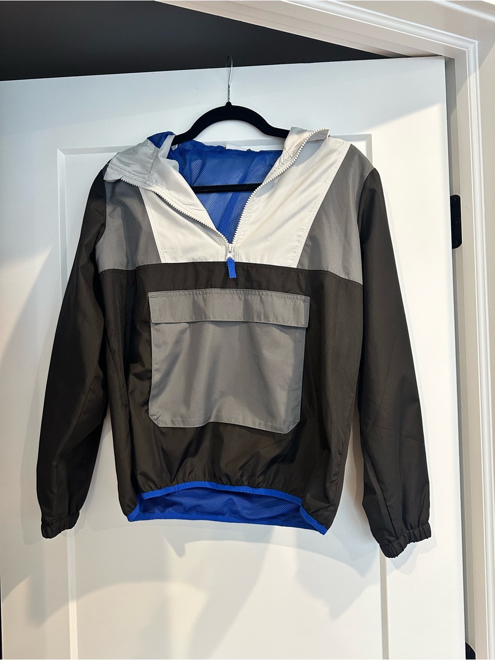 Champion Colorblock Hooded Pullover Jacket - Black, Gray & Blue